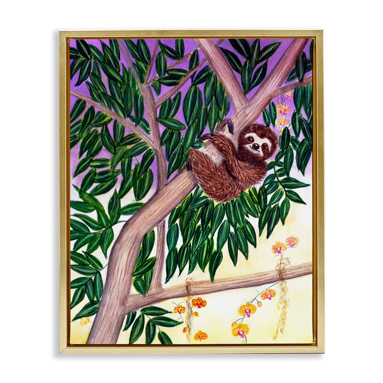 Stupell Industries Sloth In Tree with Smile Floating Frame By Sarah Waldron Kimball
